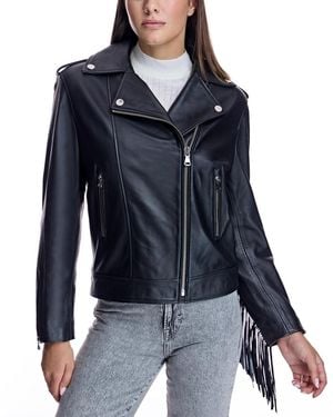 Julia & Stella By Maximilian Moto Jacket With Fringes - Blue