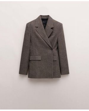 Mango Herringbone Double-breasted Suit Blazer - Brown