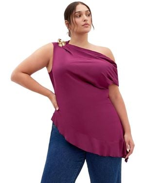 City Chic Plus Size Kylie Off Shoulder Top - Purple