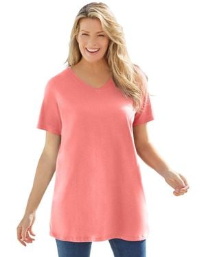 Woman Within Plus Size Perfect Short-sleeve V-neck Tunic - Pink