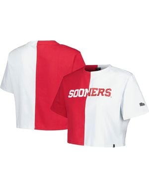Hype and Vice Crimson/white Oklahoma Sooners Color Block Brandy Cropped T-shirt - Red