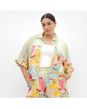 City Chic Plus Size Sorrento Print Shirt - White
