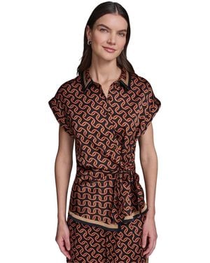 KARL LAGERFELD Short-sleeve Side-tie Blouse - Brown