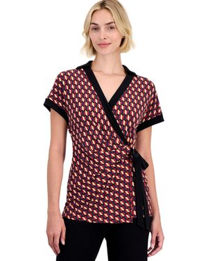 Anne Klein Petite Tie Faux-wrap Collared Surplice Top