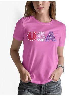 LA Pop Art Word Art Usa Fireworks T-shirt - Pink