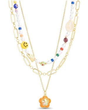 Kensie 3 Piece Mixed Beaded And Chain Necklace Set - Metallic