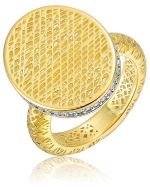 Rachel Glauber Radiant 14k Plated Mesh Brilliant Cz Pave Ring - Metallic
