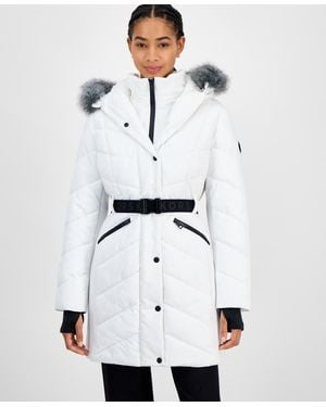 Michael Kors Michael Faux-fur-trim Hooded Belted Puffer Coat - White
