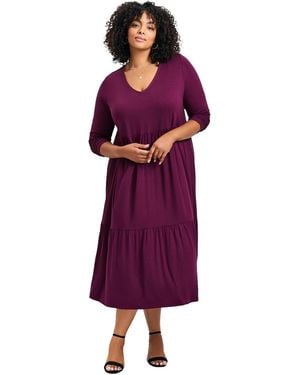 Avenue Plus Size Nylah Tiered Knit Dress - Purple