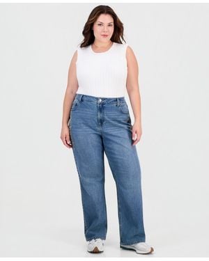 And Now This Trendy Plus Size Embroidered Studded Jeans - Blue