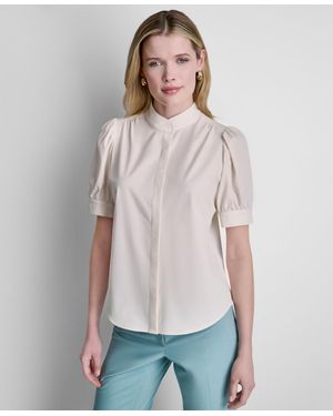 DKNY Petite Woven Mandarin Collar Blouse - Multicolor