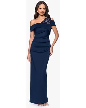 B & A by Betsy and Adam Petite One-shoulder Sheath Gown - Blue