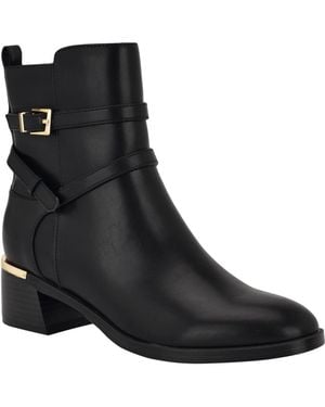 Calvin Klein Jasen Buckle Strap Block Heel Booties - Black