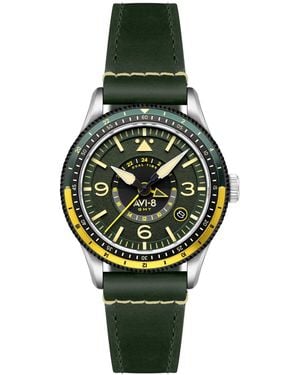 AVI-8 Flyboy Leather Strap Watch - Gray