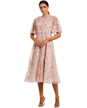 Mac Duggal Flutter Sleeve Embroidered Midi Dress - Pink