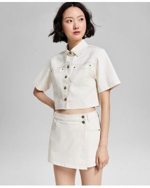 And Now This Short-sleeve Cropped Denim Shirt Jacket - White