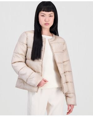 Cece Short Quilted Puffer Collarless Jacket - Natural