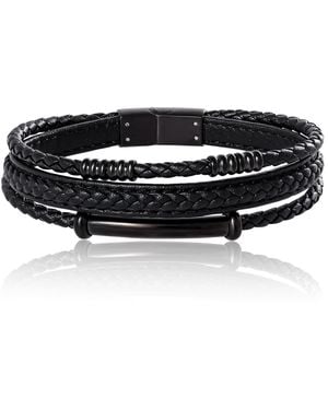 Lucky Brand Stainless Steel Triple Row Cord Bracelet - Black