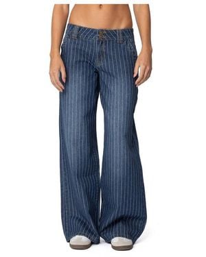 Edikted Cory Striped Low Rise Jeans - Blue