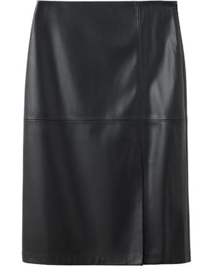 Mango High-waisted Straight Slit Faux Leather Skirt - Black