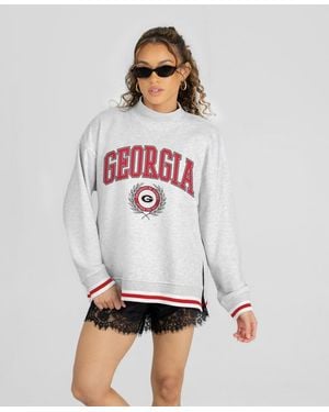 Gameday Couture Heather Gray Georgia Bulldogs Rally Point Contrast Stripe Mock Neck Sweatshirt - White