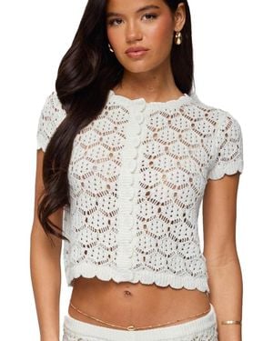 Edikted Elisa Open Knit Button Up Top - Gray