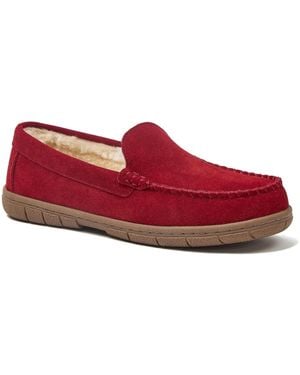 Lands' End Fuzzy Lined Suede Moccasin Slippers - Red
