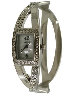 Olivia Pratt Rhinestones And Pearl Tone Bangle Watch - Metallic