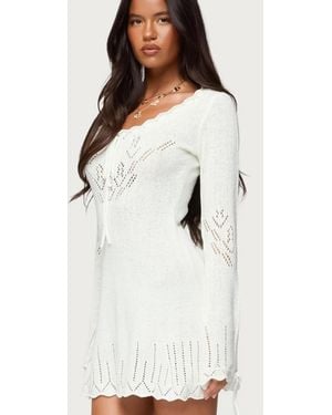 Edikted Shaia Pointelle Knit Mini Dress - White