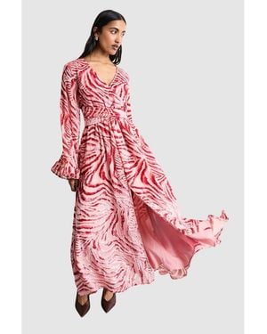 Warehouse Burnout Velvet Plunge Maxi Dress - Pink