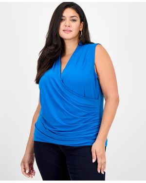 INC International Concepts Plus Size Sleeveless Draped Top - Blue