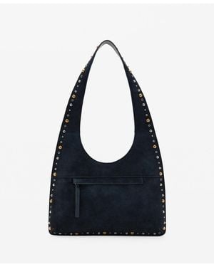 Mango Studded Suede Shoulder Bag - Blue