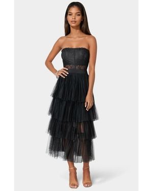 Bebe Tulle Corset Midi Dress - Black