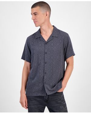 Guess Short Sleeve Diamond Jacquard Button-front Camp Shirt - Blue