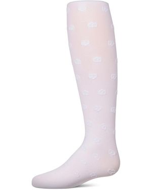 Memoi Girls Opaque "overlapped Heart" Flocked Tights - Pink