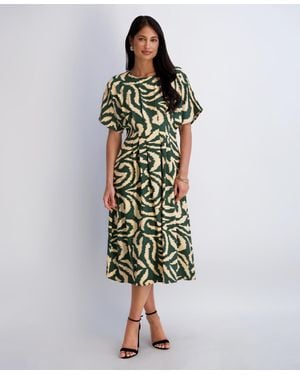 Kensie Printed Crewneck Midi Dress - Multicolor