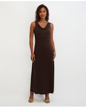 Kensie Draped Cowlneck Sleeveless Maxi Dress - Brown