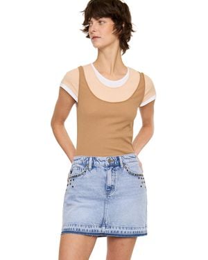 Kancan Usa Mildred Mid Rise Western Studded Denim Skirt - Blue