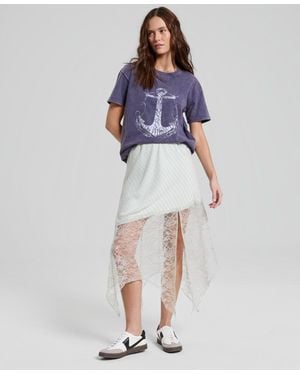 And Now This Asymmetric Satin & Lace Skirt - Blue
