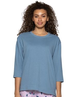 Hue Cotton Candied 3/4-sleeve Boxy Pajama Tee - Blue
