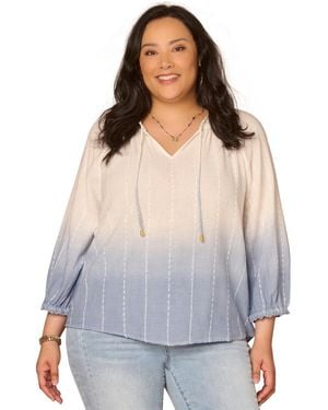 Democracy Plus Size 3/4-length-blouson-sleeve Woven Top - Gray
