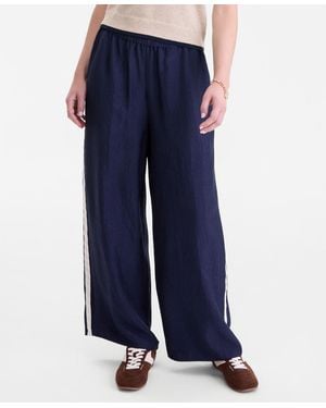 On 34th Crinkle Satin Wide-leg Pull-on Pants - Blue