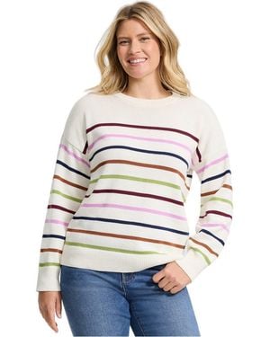 Lands' End Drifter Drop-shoulder Striped Crew Neck Sweater - White