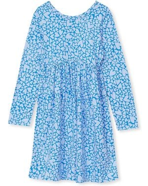 Lands' End Girls Long Sleeve Gathered Waist Jersey Dress - Blue