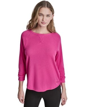 DKNY Mini Slub Waffle Three Quarter Sleeve T-shirt - Pink