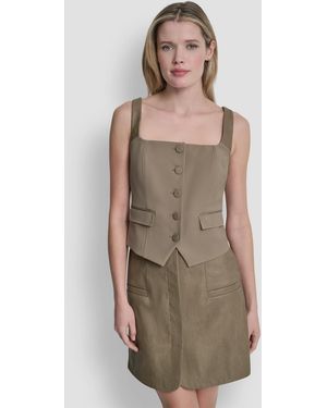 DKNY Techy Sport Button-up Vest Top - Brown
