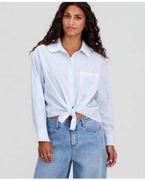 And Now This Petite Cotton Gingham Button-front Shirt - Natural