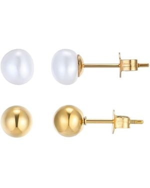 Adornia 5mm Natural Freshwater Imitation Pearl And Gold Ball Stud Earring Set - White