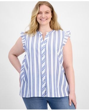 Tommy Hilfiger Plus Size Striped Cotton Top - Blue
