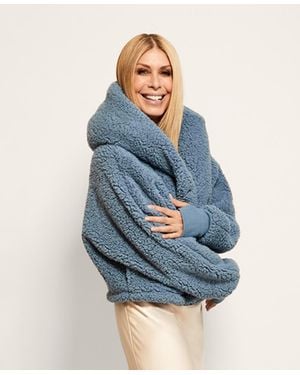 Jill Martin Hooded Cropped Length Button Front Lounger Jacket - Blue